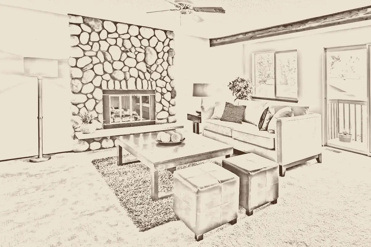 Concept sketch of the lake-house den